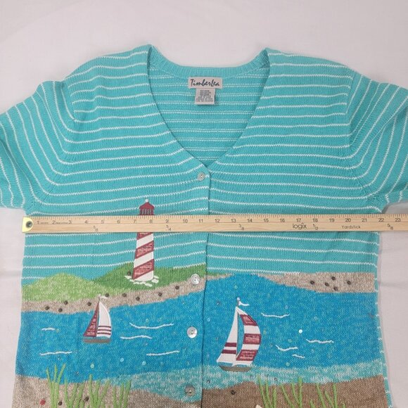 Timberlea Vintage Women's Button Up Sweater Cardigan Lighthouse Sailboats Sz XL - Picture 6 of 6